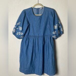 Wonder Nation Girls Denim Dress Size L (14-16) embroidered Sleeves.